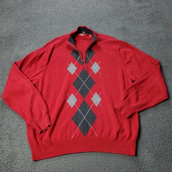 IZOD Sweater Cotton Pullover Zip Up  Red Diamond  Mens Size L Large - Picture 1 of 9